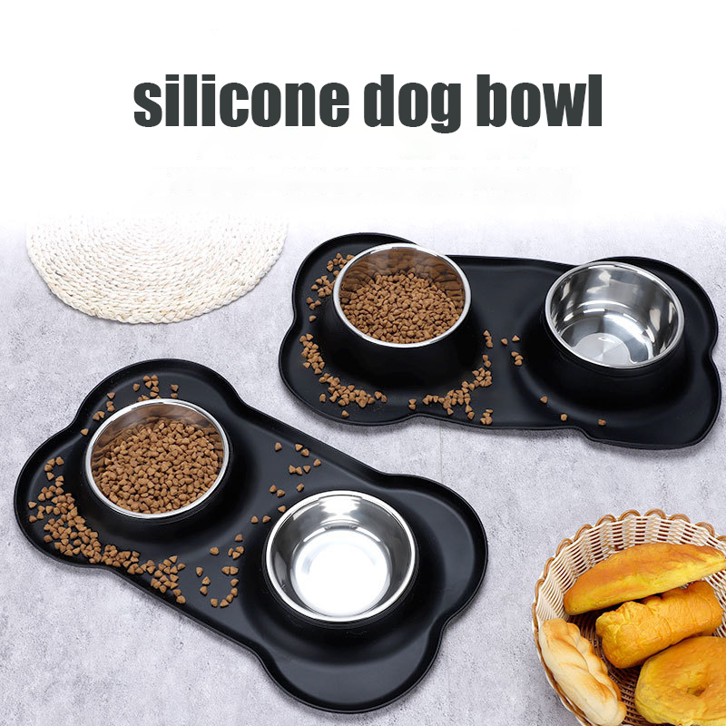 Baby Food Cat - Antislip Double Dog Bowl With Silicone