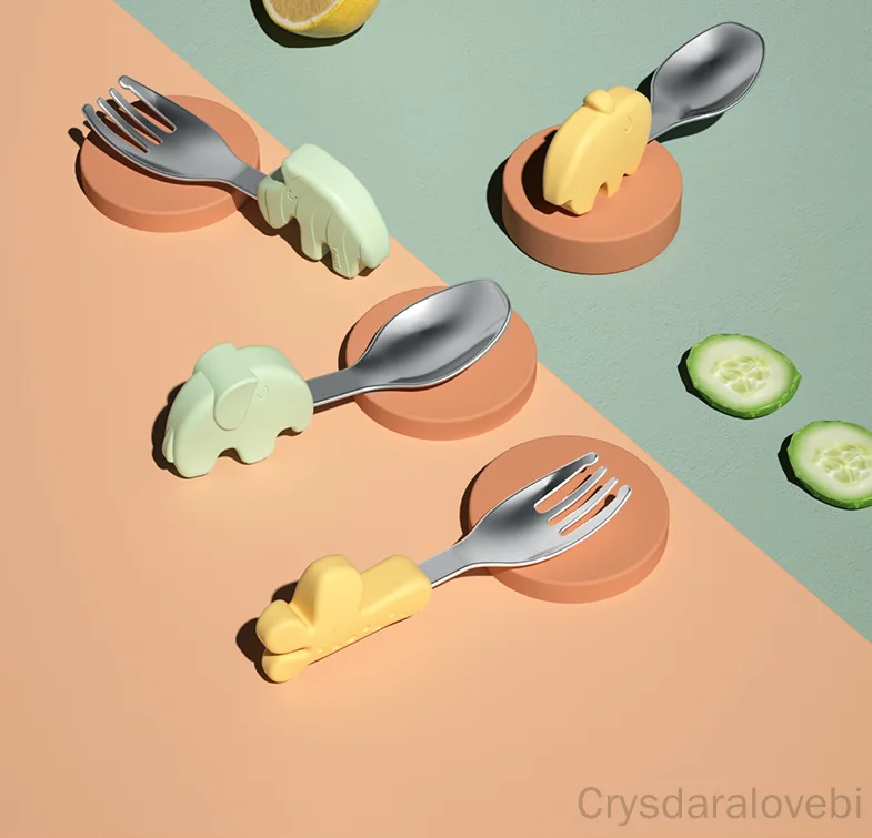 1setElephant Short Fork Spoon  - Baby Food Eating 评论和价格