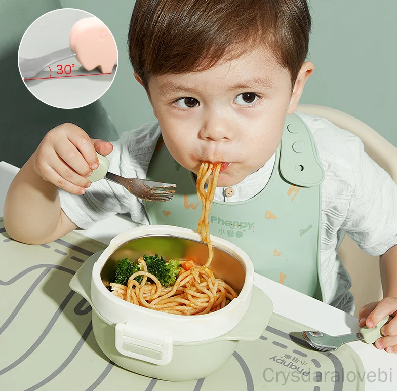1setElephant Short Fork Spoon  - Baby Food Eating 评论和价格